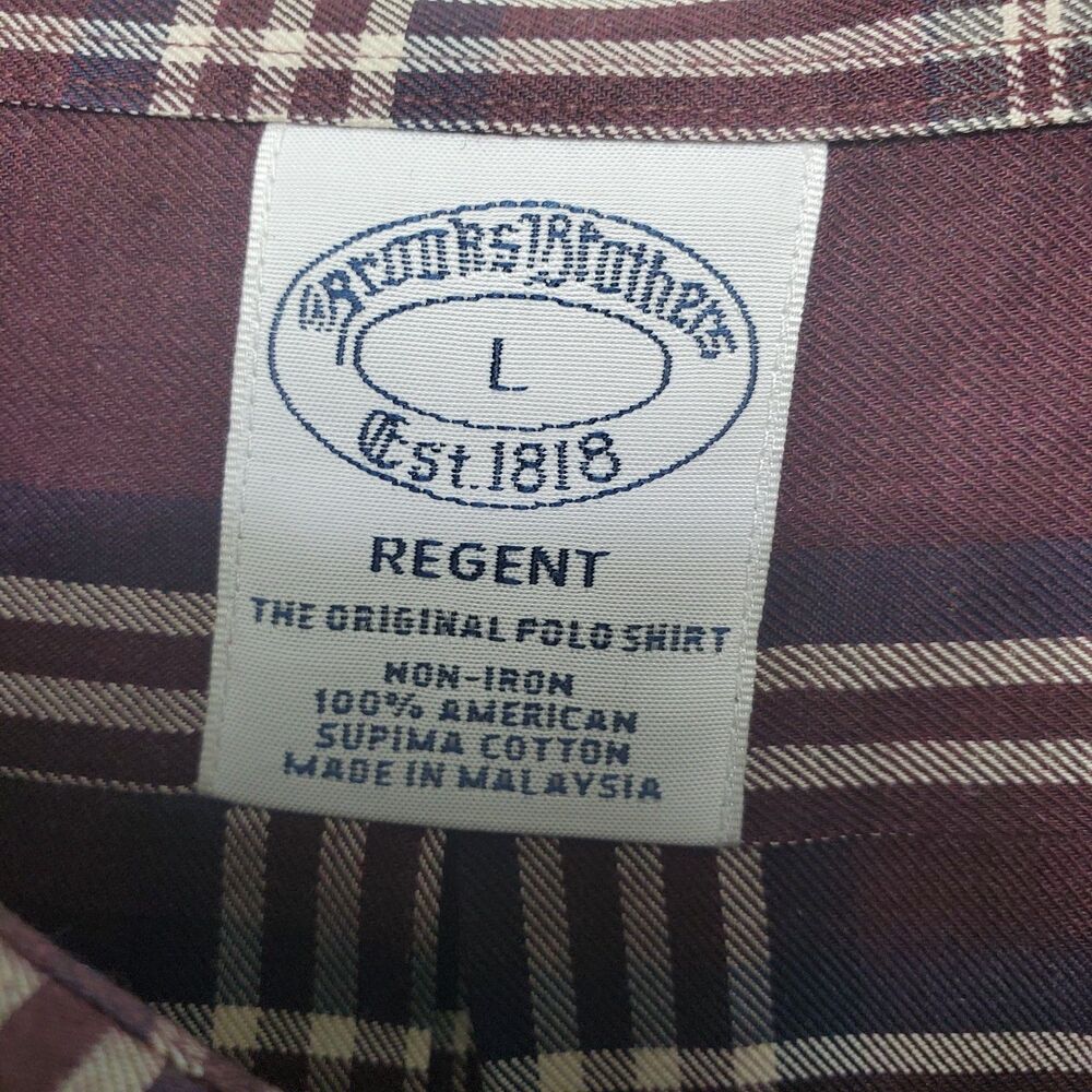 L Brooks Brothers Regent Button Down Shirt Burgundy Wine Plaid Pocket Maroon - Picture 5 of 9